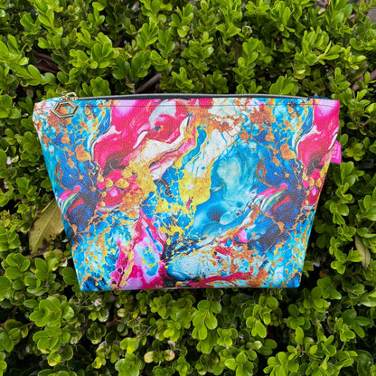 Large Travel Pouch - Rainbow Agate Stone Teal